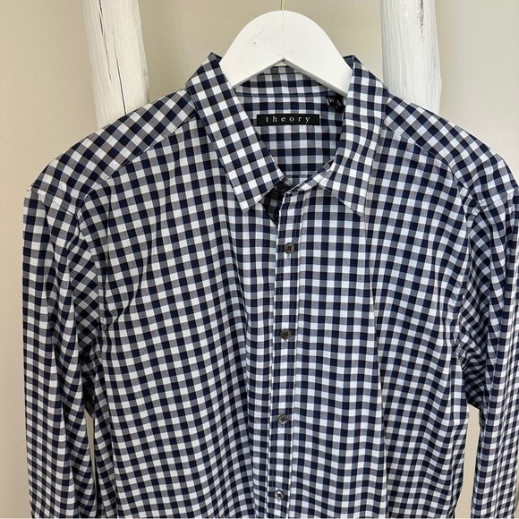 Theory Blue and White Casual Button Down Shirt - Picture 10 of 11
